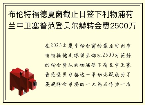 布伦特福德夏窗截止日签下利物浦荷兰中卫塞普范登贝尔赫转会费2500万英镑 布伦特福德夏窗截止日签下利物浦荷兰中卫塞普范登贝尔赫转会费2500万英镑